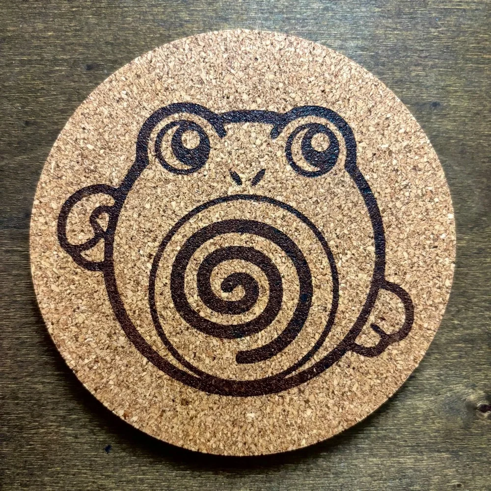 Pokemon Poliwhirl Face Laser Engraved Cork Coaster